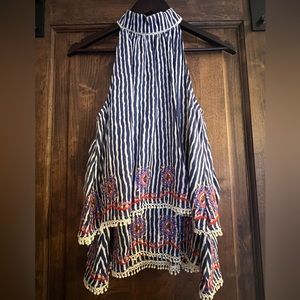 THML halter top- size small- blue and white striped with stitching details.